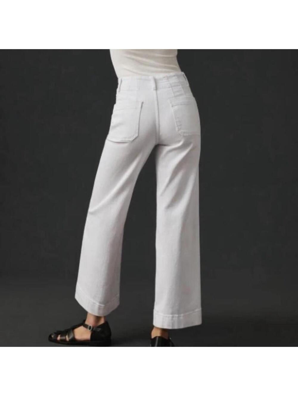 Anthropologie Maeve The Colette Cropped High Rise Wide Leg Jeans White Women 29 - Picture 12 of 14